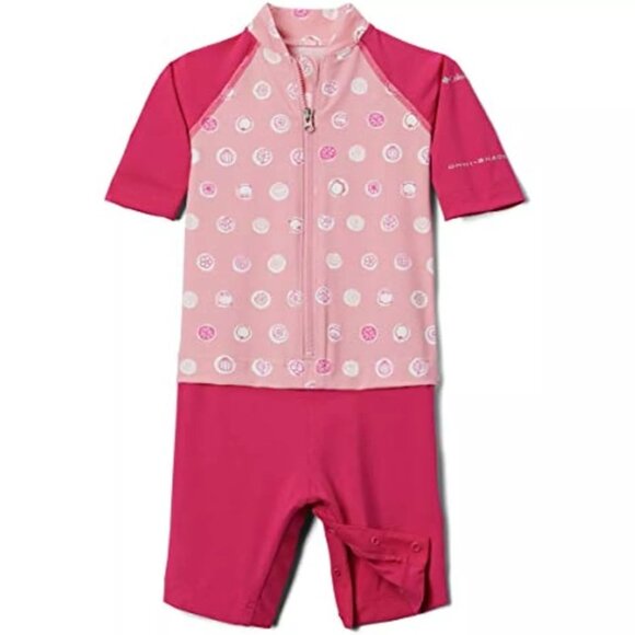 Columbia Kid's Girl's Sandy Shores Sunguard Suit Pink Pink Water Drop Pattern 2T - Picture 1 of 8